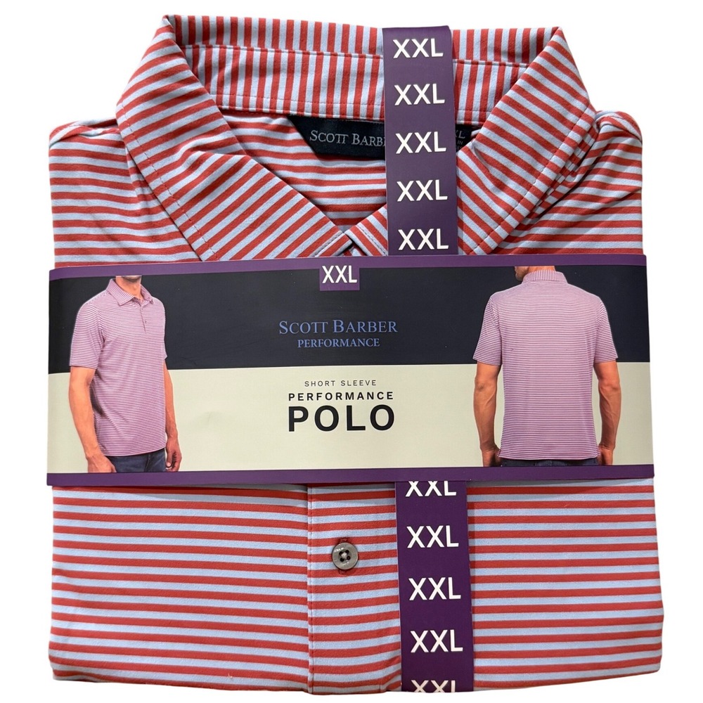 Scott Barber Performance Golf Casual Polo Men XXL Red Blue Striped Short Sleeve